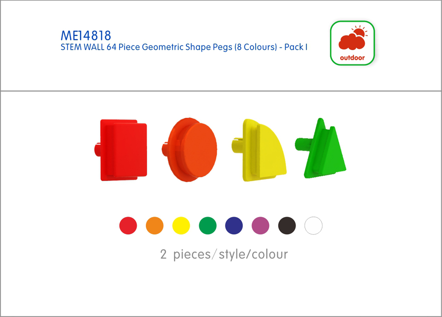64 Piece Geometric Shape Pegs (8 Colours) - Pack I